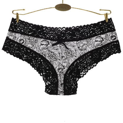 Sexy Lace Women's Cotton Panties, Bow Briefs Bikini Underwear, 5-Piece Set for Ladies & Girls