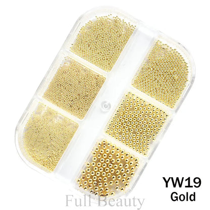 Metallic Rivet Nail Charms - 6-Grid Gold, Silver & Black Punk Spike Studs for Nail Art & DIY Designs