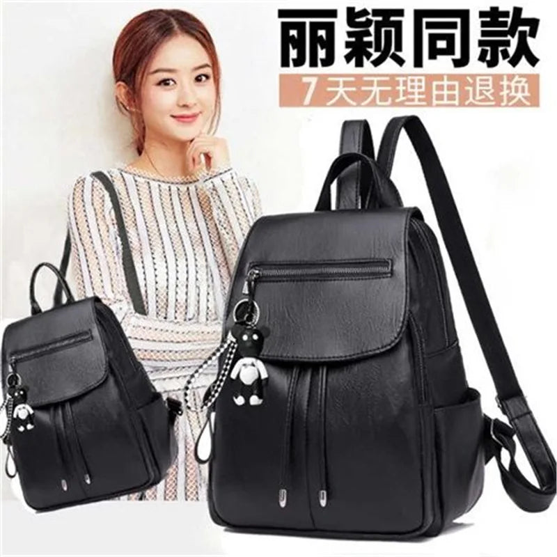 Versatile Soft Leather Women’s Bag – Dual Shoulder Korean Style Handheld & Waterproof Travel Backpack