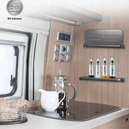 Foldable Aluminum RV Drop-Down Shelf – Space-Saving Wall Storage Rack for Campers & RV Organization