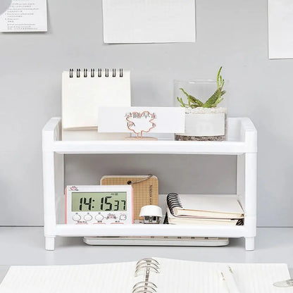 PP Desktop Double Layer Storage Rack – White Rectangular Organizer for Student Desk, Office, Cosmetics & Stationery