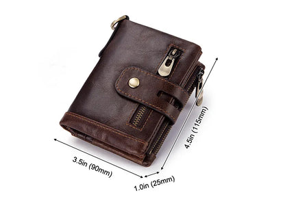 Fashion Women’s Leather Wallet — Genuine Leather Clutch with Hasp & Double Zipper, Short Coin Pocket and ID Card Holder Purse