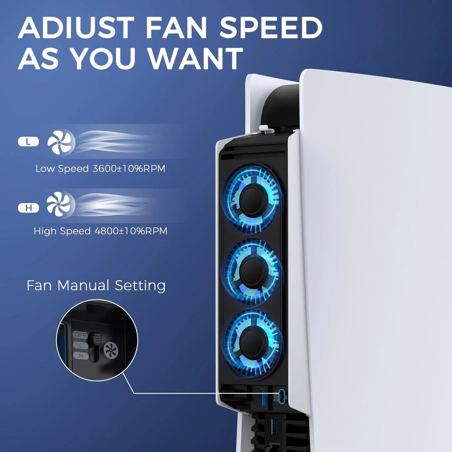 PS5 Disc & Digital Console Cooling Fan – USB 3.0 Hub with 2-Speed Adjustable Cooling System Gaming Accessory