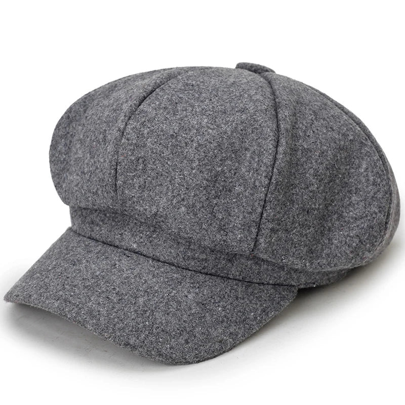 Solid Color Woolen Beret - Fashionable Cotton Hat, Windproof, Universal Fit for Men & Women, Autumn and Winter
