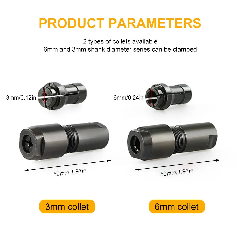 Universal Angle Grinder Modified Adapter - 6/3mm Chuck for Straight Grinder Conversion, M10 Thread, Grinding Cutter Compatibility