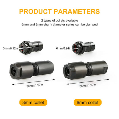 Universal Angle Grinder Modified Adapter - 6/3mm Chuck for Straight Grinder Conversion, M10 Thread, Grinding Cutter Compatibility