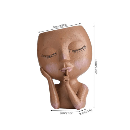 Resin Face Head Planter with Drain Holes - Succulent and Flower Pot Container, Ideal for Garden Decor and Tabletop Ornament