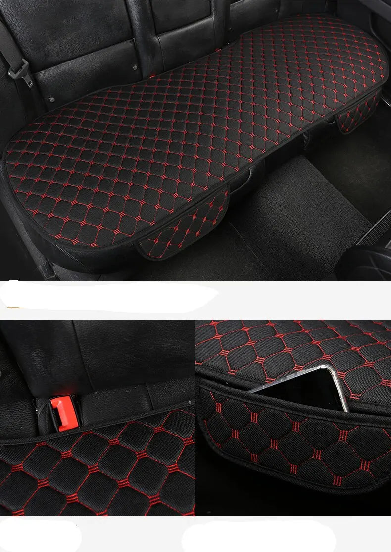 Linen Quilted Embroidered Car Cushion Set - Universal Three-Piece Set for All Seasons, Backrest Not Included