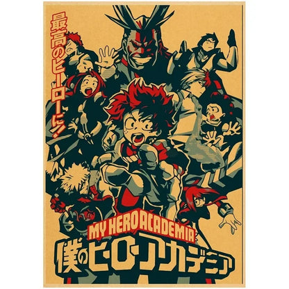 Vintage My Hero Academia Anime Poster – Retro Kraft Style Wall Art for Home Decor, Cartoon Painting & Room Decoration Sticker