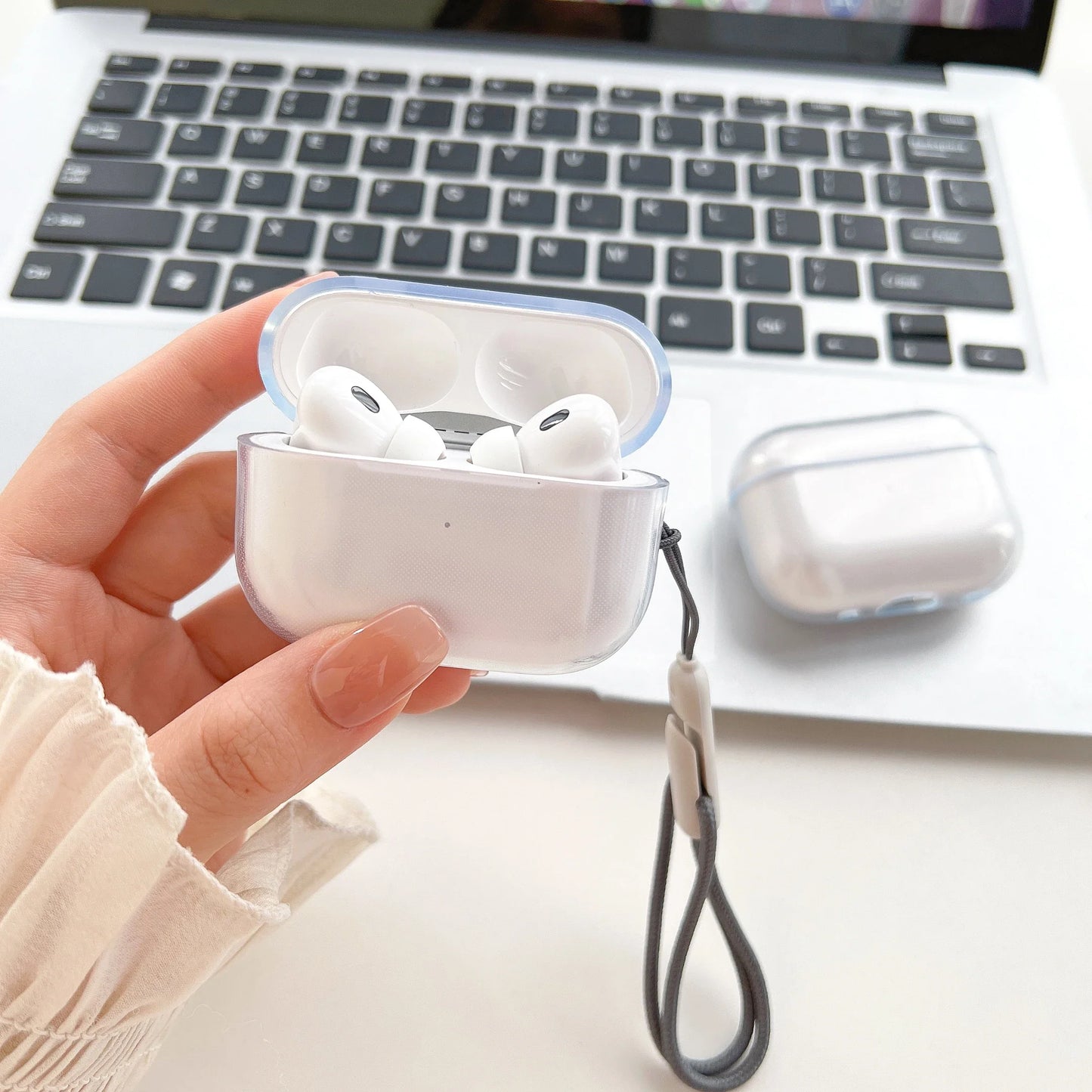 Clear Soft TPU Earphone Case for AirPods 1/2/3/4 & Pro/Pro 2 — Shockproof Cover with Lanyard Strap for AirPods 4 Charging Case