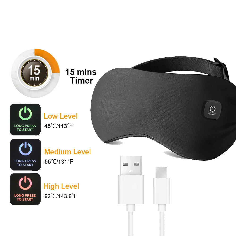 USB Heated Eye Mask with Vibration Massage – Relieve Eye Fatigue, Dry Eyes, and Promote Sleep for Home, Office & Travel