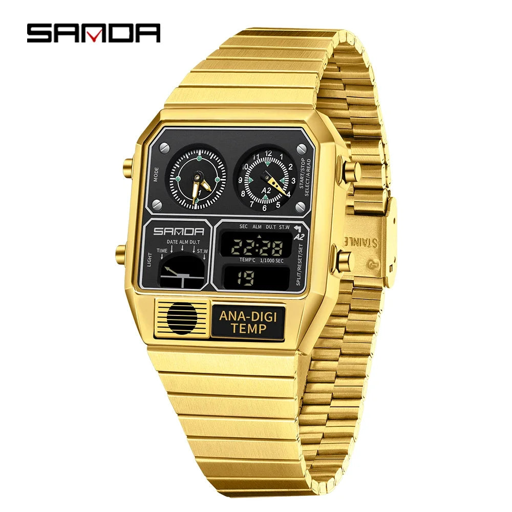 SANDA 3192 Men's LED Square Watch with Thermometer, Stopwatch & Chronograph – Multi-function Casual Timepiece for Youth   2/2