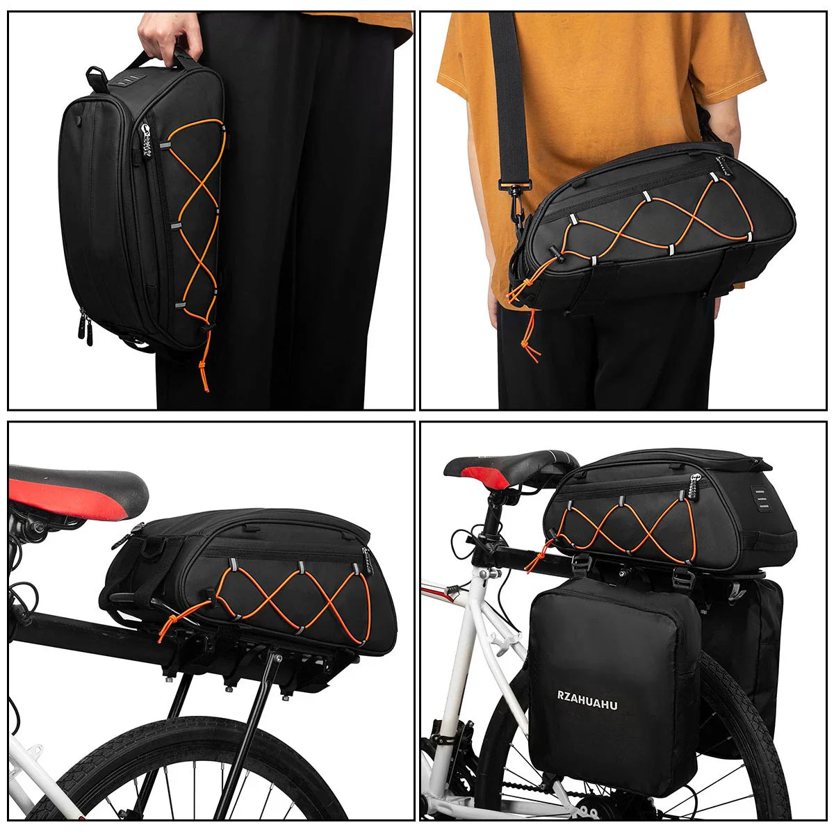 3-in-1 Waterproof Bike Rack Trunk Bag with Cooler & 2 Side Hanging Bags – Bicycle Rear Seat Cargo Luggage
