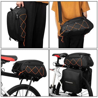3-in-1 Waterproof Bike Rack Trunk Bag with Cooler & 2 Side Hanging Bags – Bicycle Rear Seat Cargo Luggage