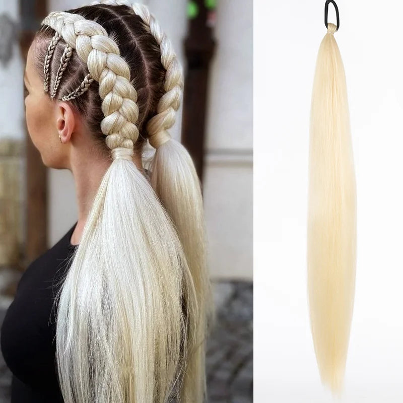 26" Synthetic Ponytail Extension - Long Straight Ombre Pink Purple Blue Hair with Elastic Tie