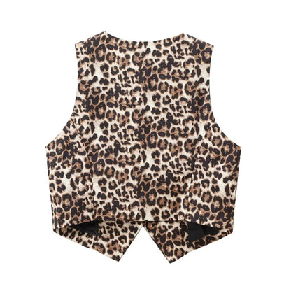 Women’s Leopard Print Cropped Vest – Sleeveless Waistcoat, Fashion Streetwear Short Jacket