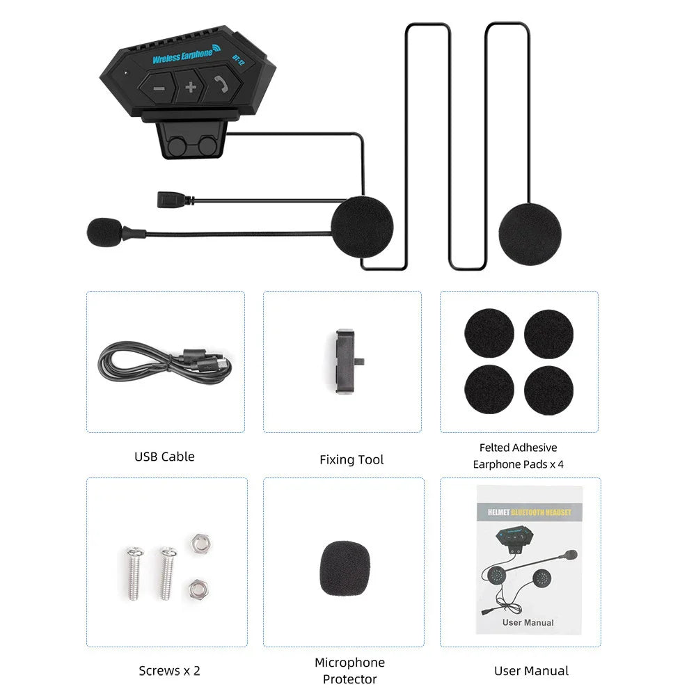 Wireless Motorcycle Helmet Headset Bluetooth 5.0 Earphones - Handsfree Stereo Earbud for Bike Riding