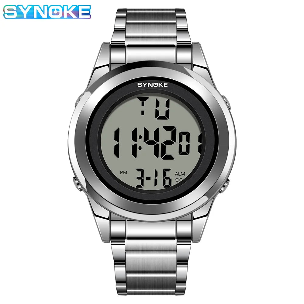 Men's Top Luxury Sports Watch – Stainless Steel Strap, Waterproof Digital Wristwatch with Backlight & Alarm