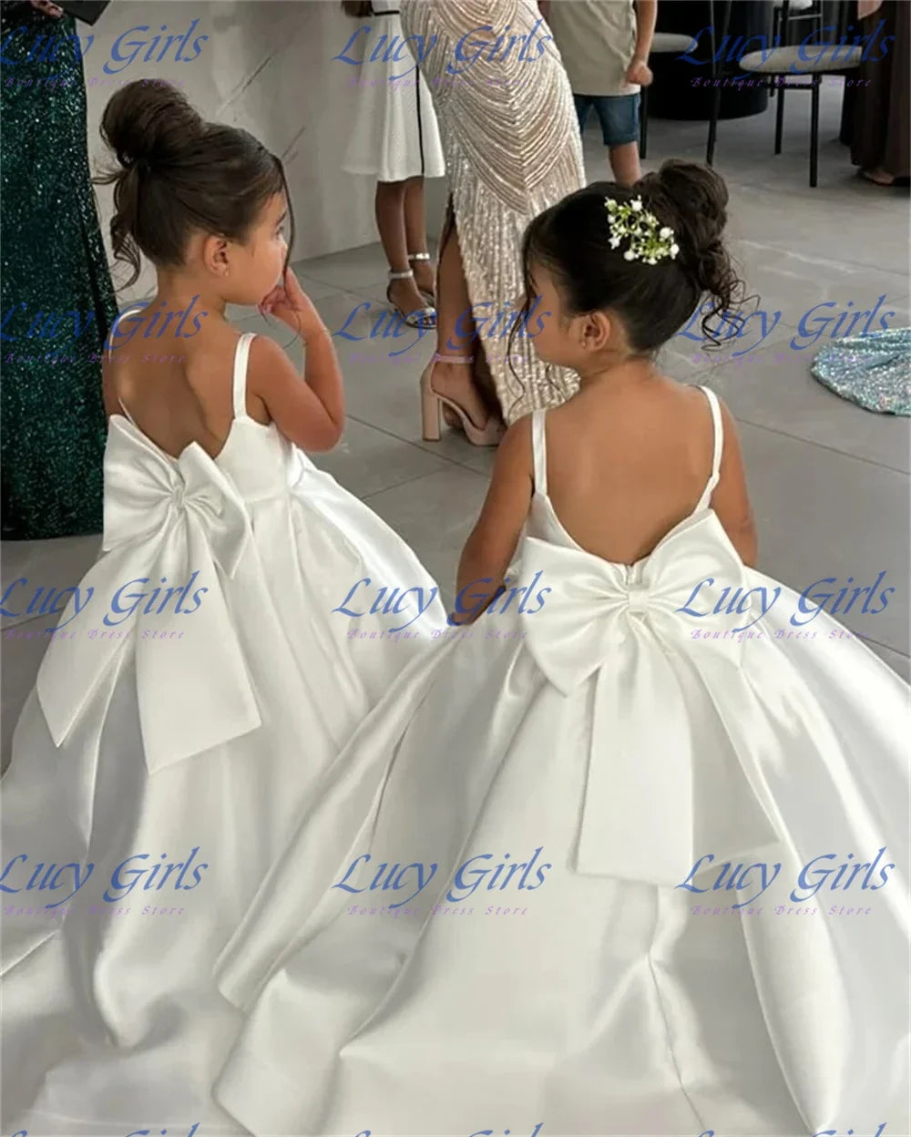 Lovely Satin Flower Girl Dress - Fluffy Bow Wedding & Birthday Party Gown for Kids