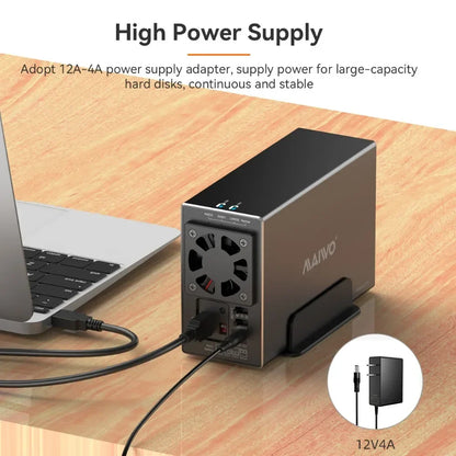 MAIWO 3.5 Inch HDD Case – Dual Bay SATA RAID Storage Enclosure & Docking Station for 2.5/3.5 Inch External Hard Drives