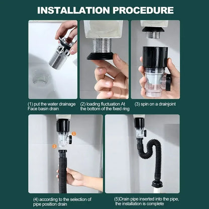 Flip-Top Kitchen Sink Drain with Retractable Deodorizing Filter - Anti-Clogging Flexible Downspout Bathroom Sink Accessory