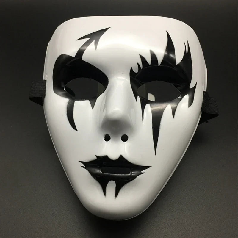 Halloween Masquerade Full Face Mask – Hand-Painted White & Black Gold Death Clown for Adults
