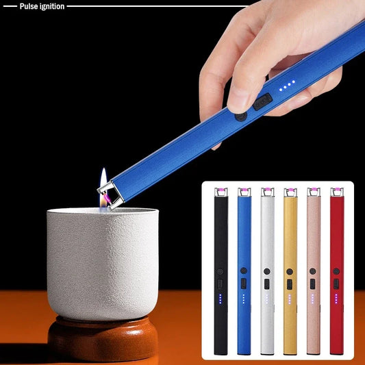 Windproof Pulse Arc USB Lighter — Electronic Electric Igniter with Safety Lock & Battery Display for BBQ & Kitchen