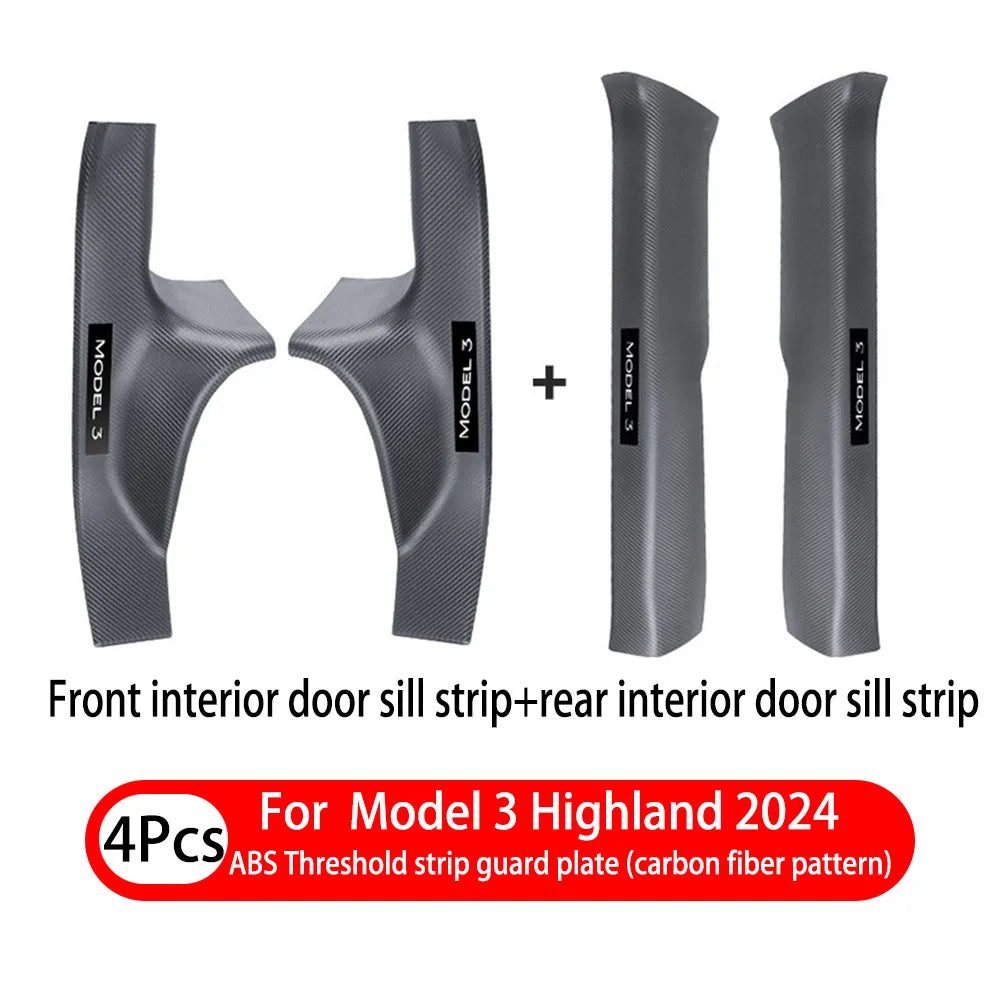 2/4/8PCS Tesla Model 3/Y Highland Door Sill Protector — ABS Anti-Kick Waterproof Threshold Strip for Front & Rear