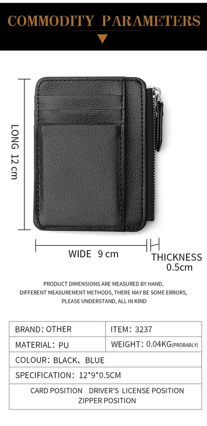 Mini Credit Card Wallet for Men – Slim ID Holder with Zipper, Small Sleeve-Style Short Coin Wallet