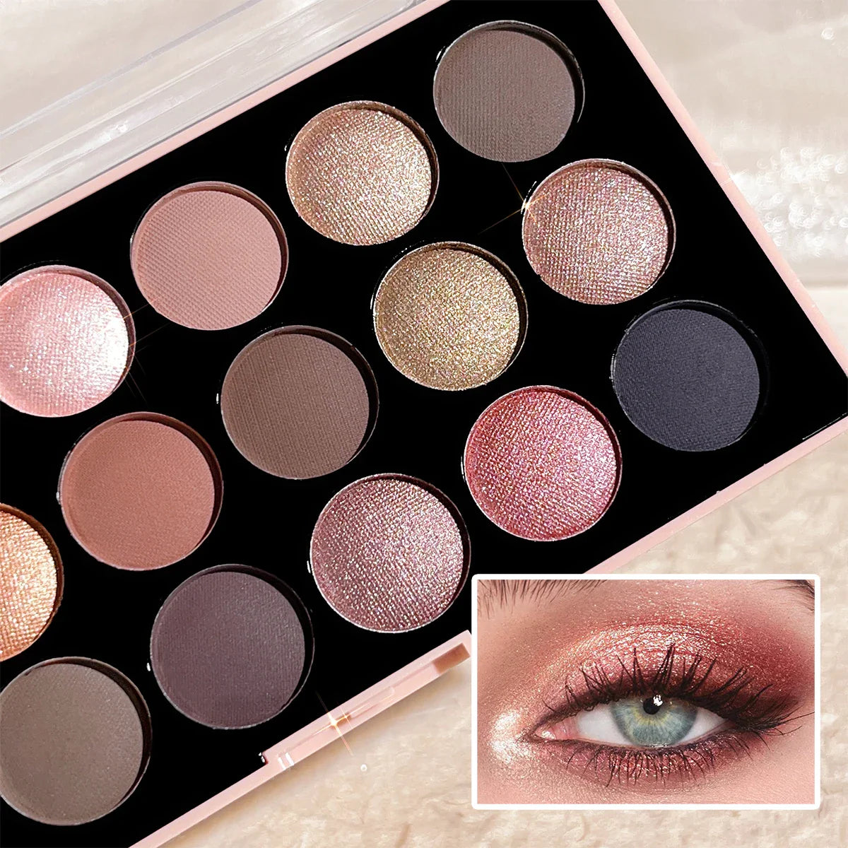 18-Color Eyeshadow Palette – Matte, Pearlescent, Shimmer & Glitter Shades, Long-Lasting Eye Makeup Kit