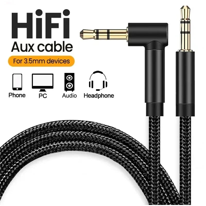 3.5mm 90° Elbow Male-to-Male Audio Cable — Speaker Aux Wire for Samsung Xiaomi MP3/4 Car Headphone Adapter Cord