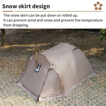 Fireproof Hot Tent for 2 People – Waterproof Extend Dome with Stove Jack & Snow Skirt, 4-Season Camping, Hiking, Hunting Winter Shelter