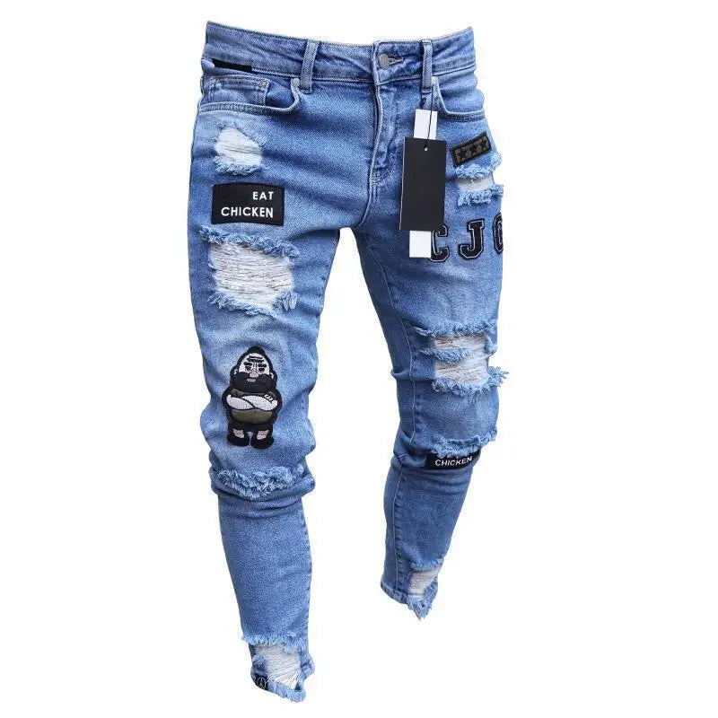 Men’s Retro Washed Stretch Denim Jeans – Slim Fit Zipper Casual Skinny Pencil Pants, Plus Size