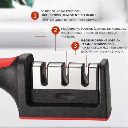 Hand-Held Multi-Functional Knife Sharpener: 3/4-Segment Household Sharpening Stone in Black