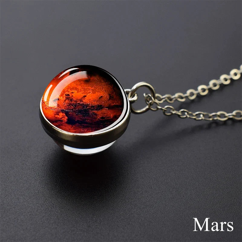 Solar System Planet Glass Ball Necklace – Moon, Earth, Jupiter & More Space-Themed Pendant for Women Fashion Gift