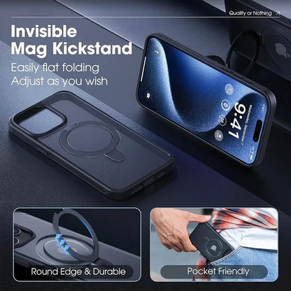 MagSafe Magnetic Metal Ring Case - Matte Protective iPhone 12-17 Pro Max Cover with Lens Protector and Stand Grip Design