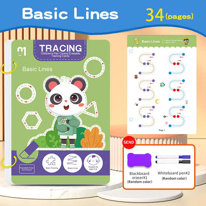 34-Page Reusable Kids Writing Practice Book Set - Erasable Pen Learning Books for Writing and Drawing Skills