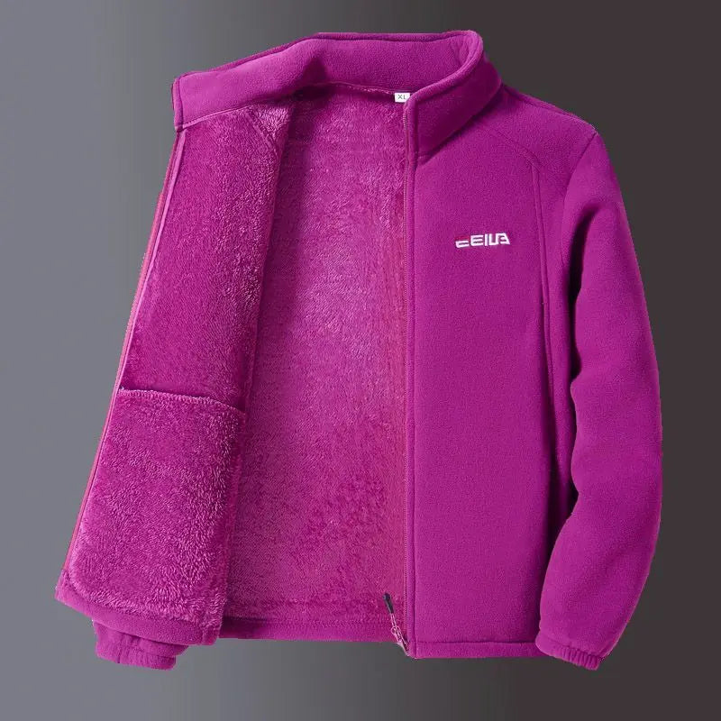 Women’s Lamb Velvet Zip-Up Jacket - Warm Embroidered Stand Collar Casual Sweatshirt