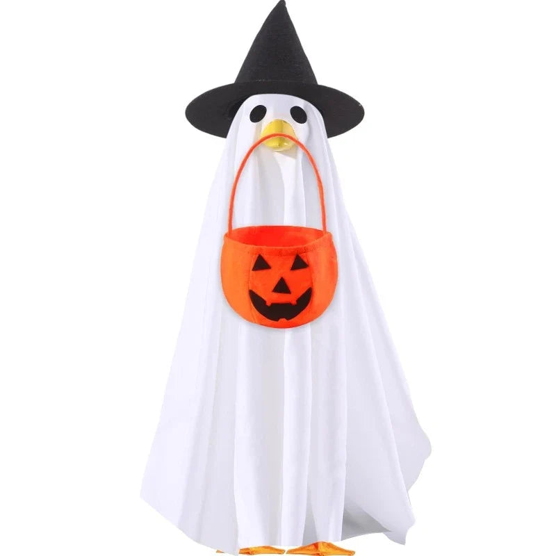 Halloween Goose Costume Set - Porch Goose Outfit with Hat, Ghost Costume & Pumpkin Basket Decoration