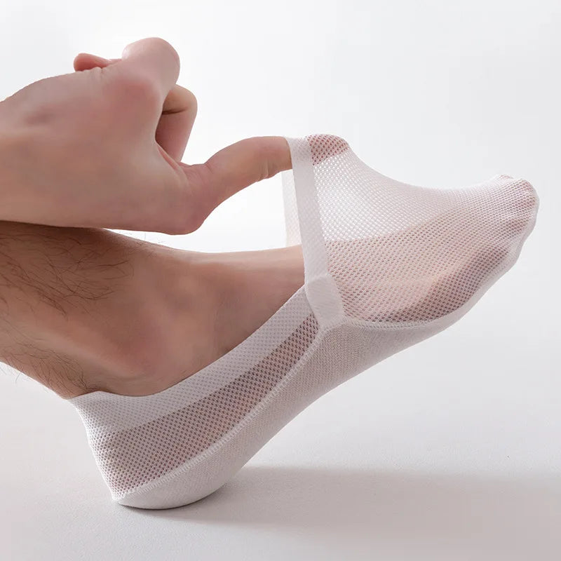 Summer Men's Mesh Breathable Anti-Slip Socks: Thin Cotton Sole Leisure Low Barrel Stockings - Invisible Shallow Mouth Design