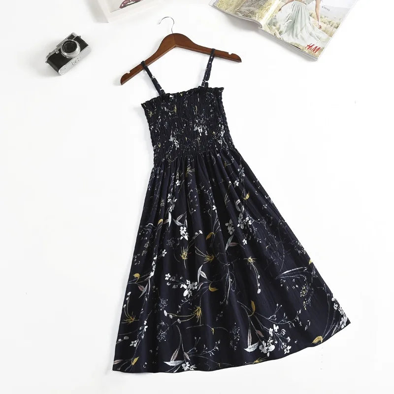 Women’s Summer Mini Dress – Casual Sleeveless Spaghetti Strap Chiffon Dress with Elastic High Waist