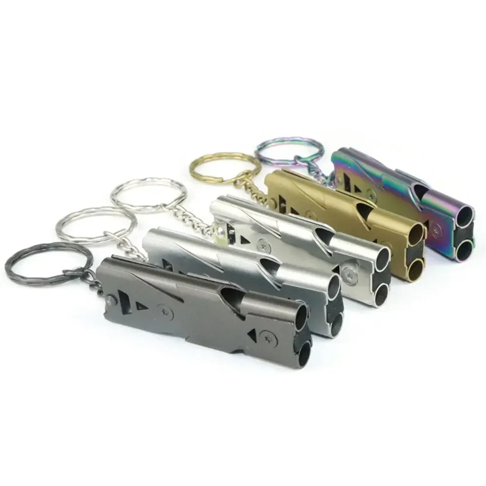 Double Pipe Whistle Keychain – High Decibel Outdoor Survival Emergency Tool