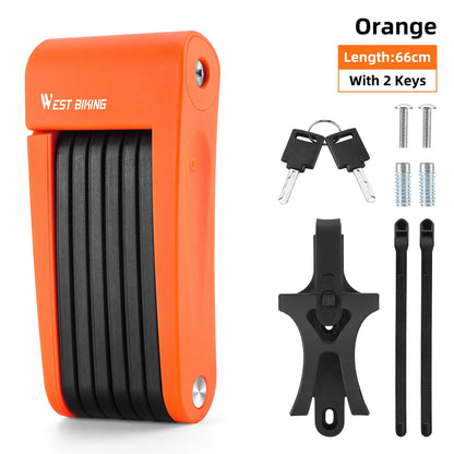 WEST BIKING Foldable Bike Lock – Heavy Duty Anti-Theft Chain Cable Padlock with 3 Keys for Bicycle & Motorcycle Security