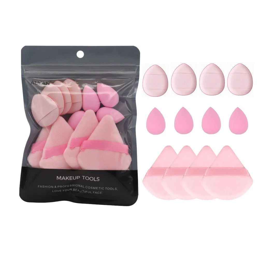 12PCS Mini Makeup Finger Puffs – Triangle & Water Drop Velvet Foundation Sponges Cosmetic Blender Set