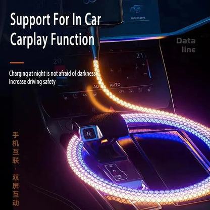 6A RGB 3-in-1 Fast Charging Cable – Colorful Breathing Light USB Data Cord for Car & Universal Use