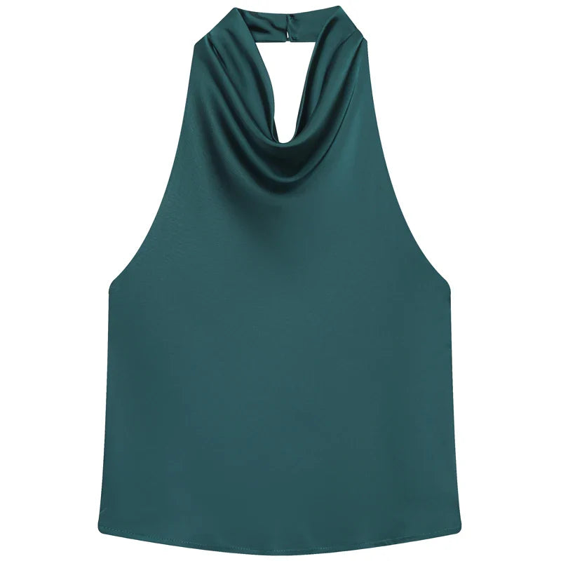 Women's Satin Halter Corset Top – Backless Elegant Sexy Summer Tank Vest in Yellow Pink Black