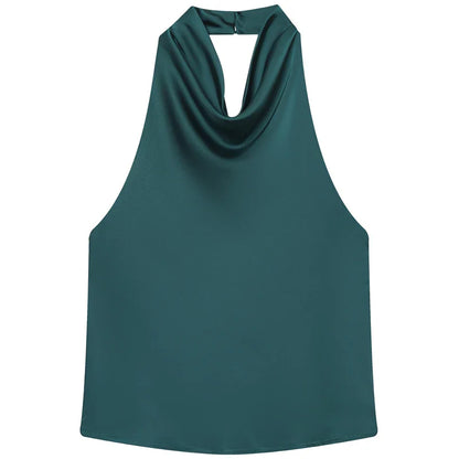 Women's Satin Halter Corset Top – Backless Elegant Sexy Summer Tank Vest in Yellow Pink Black