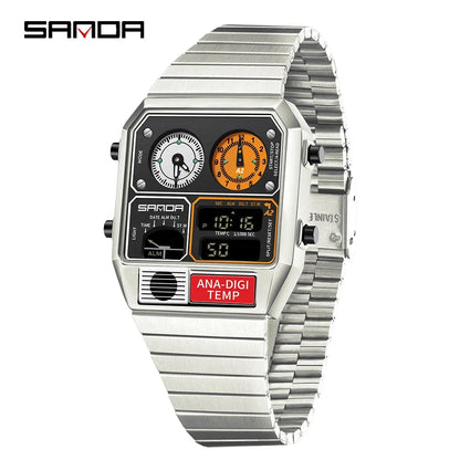 SANDA 3192 LED Electronic Men's Watch – Square Casual Multi-Function Thermometer Stopwatch Chronograph