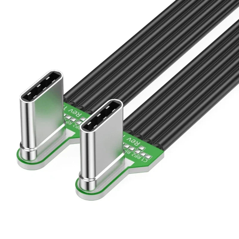 Flexible Flat Silicone USB-C to USB-C Cable – Left/Right Angled, 60W Fast Charging, 480Mbps Data Transfer for Camera & Phones