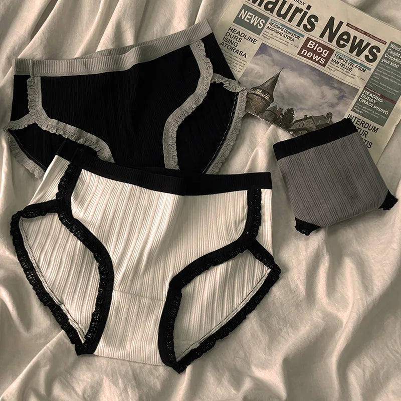 3-Piece Women’s Cotton Panties Set – Mid-Waist, Breathable Underwear, Solid Color Briefs, Sexy Lingerie for Girls